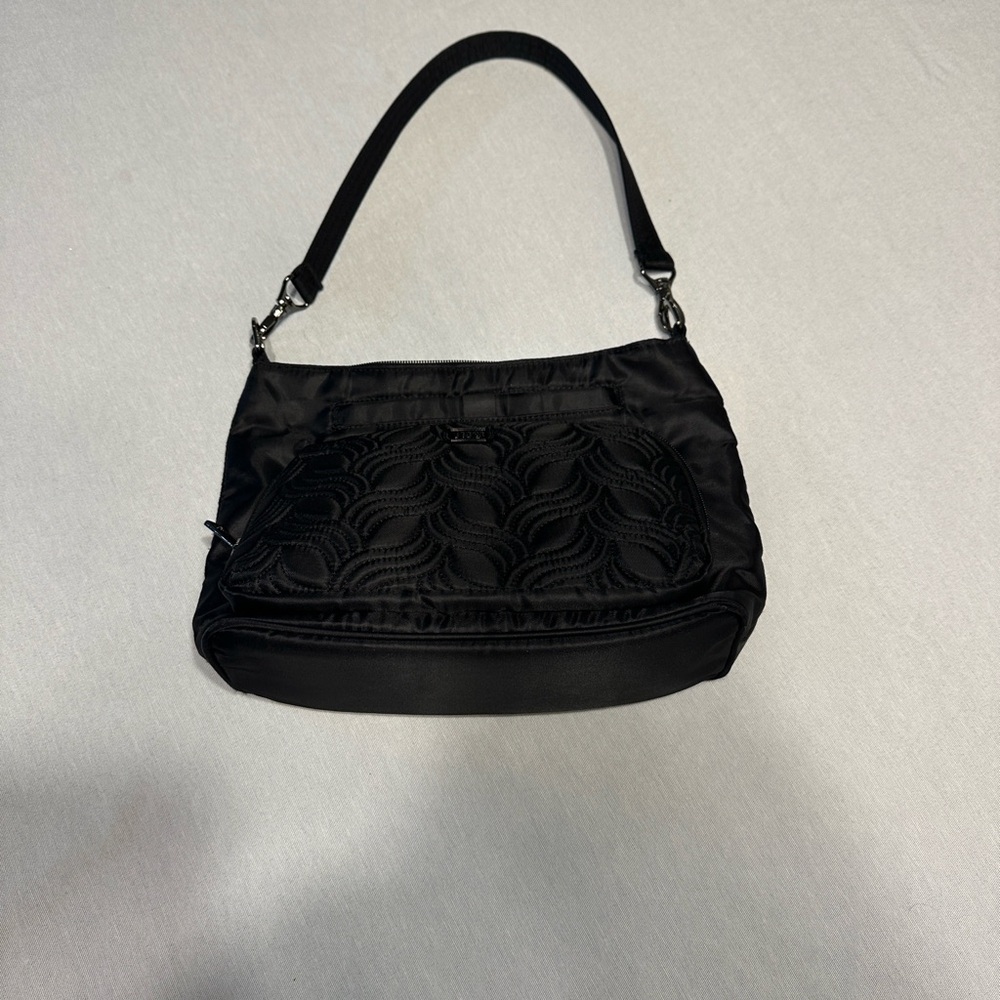 lug Black Shoulder Bag with Quilted Front Panel